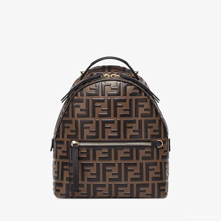 Vintage HOT Nappa Brown Fendi In Mini FF Motif Backpack Leather 0802